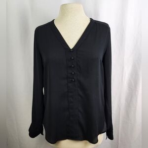 Women's Express Black Long Sleeve Sheer Button Down Top Size M